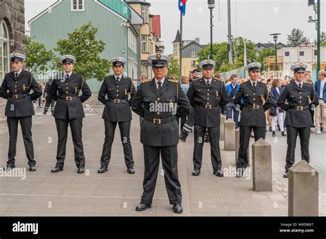 Icelandic police dressed in formal uniforms, during Iceland's ...