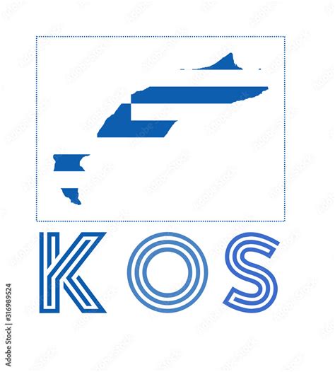 Kos Logo. Map of Kos with island name and flag. Vibrant vector ...