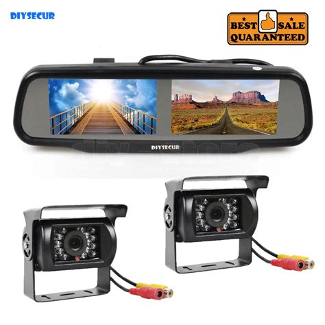 DIYSECUR Dual 4 3 Inch Screen Display Rear View Car Mirror Monitor IR