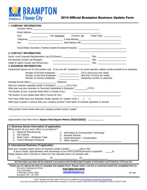 Fillable Online Brampton Official Brampton Business Update Form