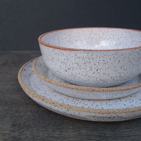 Pottery Dinnerware Set In Rutile Blue On Dark Clay Made To Etsy