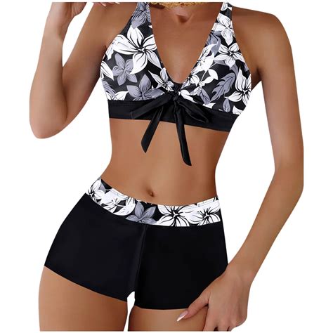 Wyobmus Women Plus Size Bikini Set Two Piece Swimsuit V Neck Bowtie Triangle Top Wide Straps