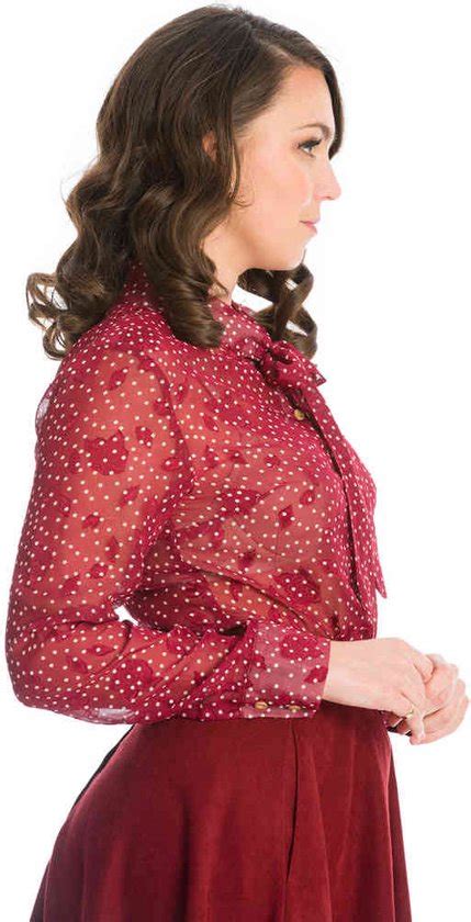 Dancing Days ROSE PUSSY BOW Blouse XL Bordeaux Rood Bol