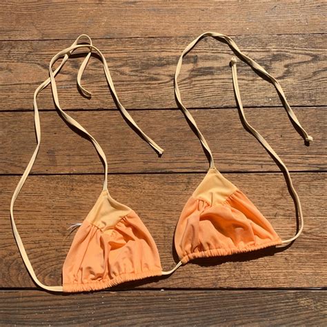 S S Nude Peach Color Block String Bikini Top Gem