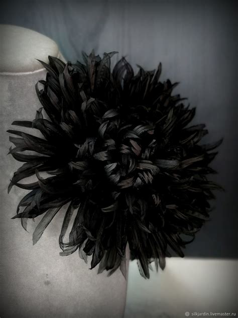 Брошь-булавка: чёрная большая хризантема 21см из шёлка в интернет ...