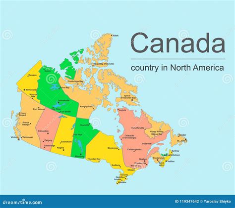 Canada Map With Provinces And Cities Vector Illustration Stock Vector