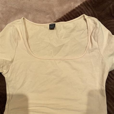 SHEIN Nude Tan Coloured Scoop Neck Cropped Depop