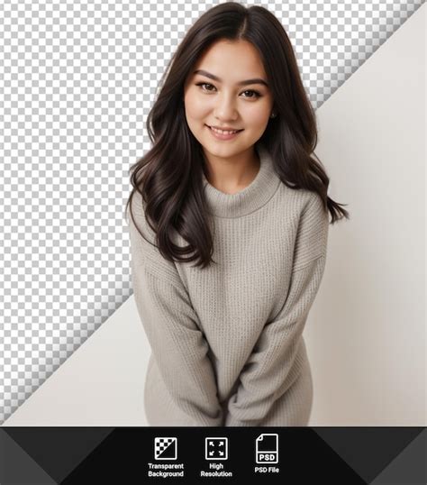 Premium PSD Psd Cheerful Brunette On Transparent Background