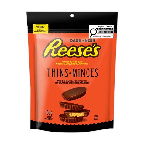 Reeses Thins Dark Chocolate Peanut Butter Cups Candy 165g Bag