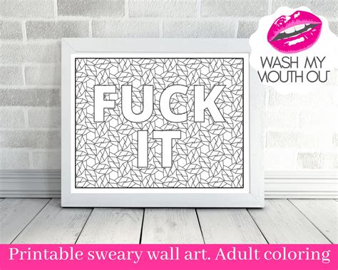 Swear Word Adult Coloring Page FUCK IT Geometric Coloring Book Page Etsy UK