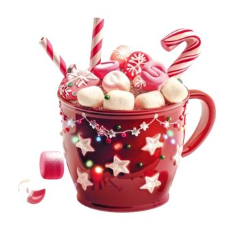 Red Mug With Hot Cocoa Chocolate And Marshmallow Topping Red Mug With Hot Cocoa Chocolate And