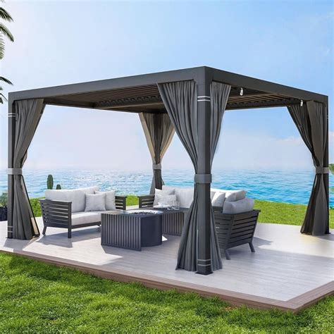 Outdoor Louvered Pergola With Adjustable Aluminum Rainproof Roof