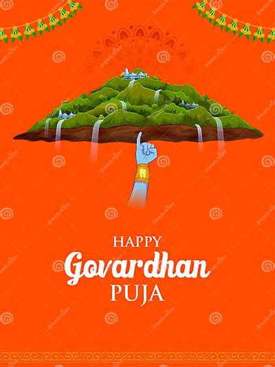 Lord Krishna Lifting Govardhan Mountain on Govardhan Puja Festival Background of India Stock ...