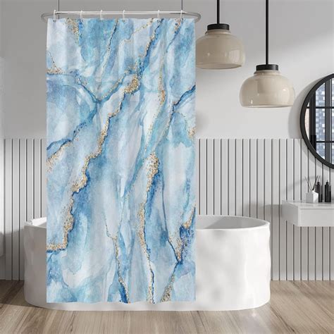 Blue Marble Shower Curtain Gold Texture Modern Luxury Abstract Shower