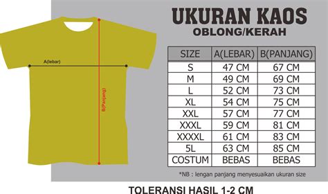 Size Chart Kaos Lokal Dan Luar Konveksi Seragam