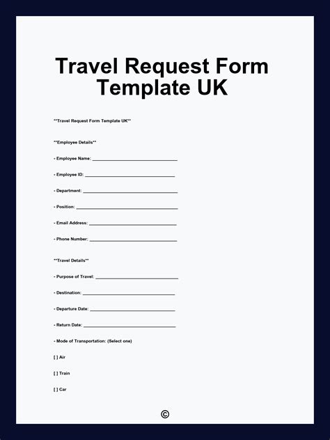 Travel Request Form Template UK