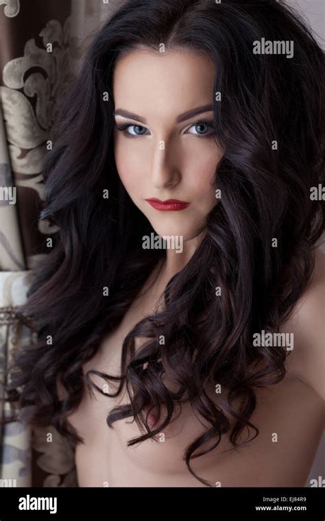 Portrait Of Domineering Topless Sexy Brunette Stock Photo Alamy