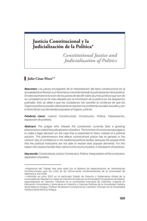 Pdf Justicia Constitucional Y La Judicialización De La Política