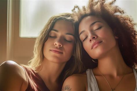 Premium Ai Image Lovely Lesbian Couple Having A Good Time Practicing Mindfulness Meditation