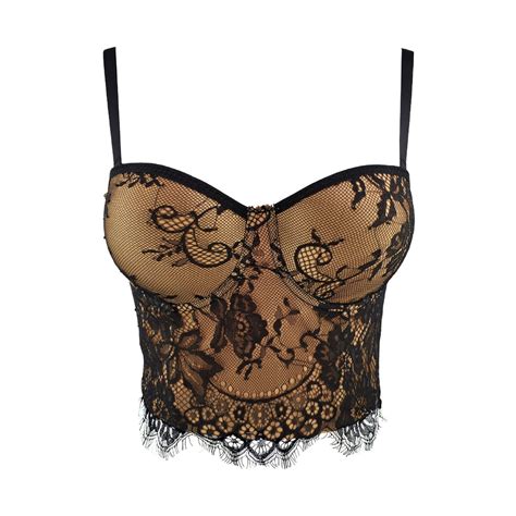 Cloud D Bustier Nude Color With Floral Black Lace Semi Croptop Sexy Trend Padded Bra Corset