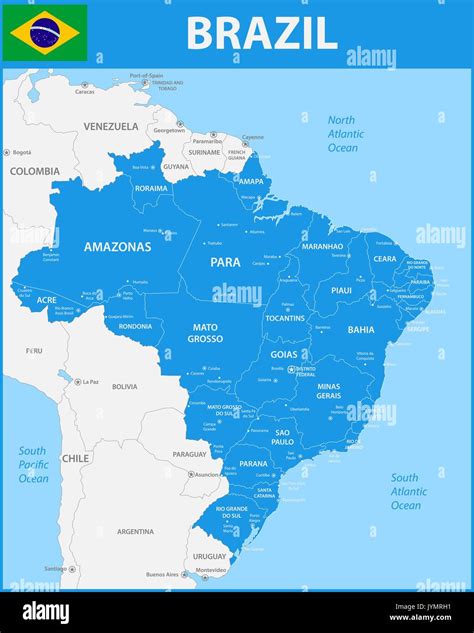 La Carte D Taill E Du Br Sil Avec Les R Gions Ou Tats Et Villes