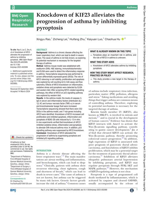 PDF Knockdown Of KIF23 Alleviates The Progression Of Asthma By