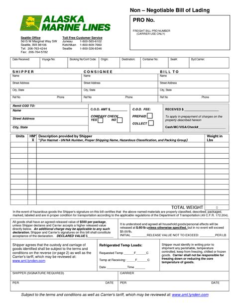 Bill Of Lading Templates Excel Pdf Formats