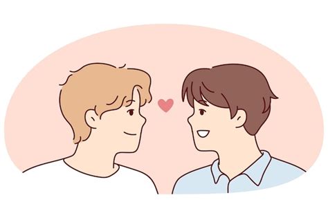 Premium Vector Closeup Of Gay Couple Looking In Eyes Feel In Love Smiling Men Show Care And