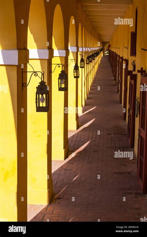 Yellow Gallery In Old City Cartagena Colombia South America Stock