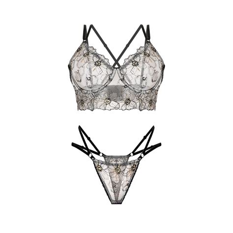 Embroidered Lingerie Set Lingerie See Through Seductive Lingerie Floral Lingerie Set