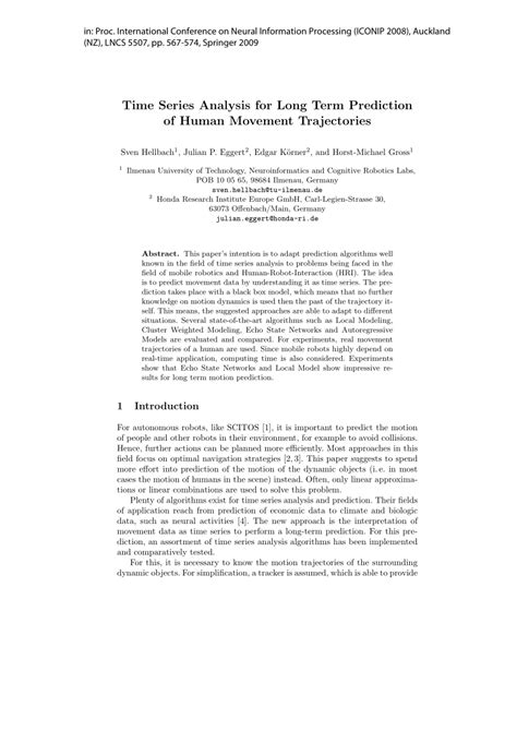 PDF Time Series Analysis For Long Term Prediction Of Human Movement