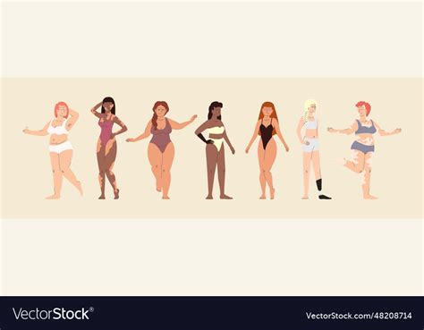 Women Dressed In Swimsuits And Lingerie Flat Vector Image