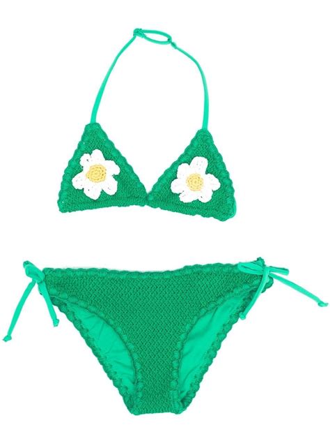 Mc2 Saint Barth Flower motif Triangle Bikini In 绿色 ModeSens