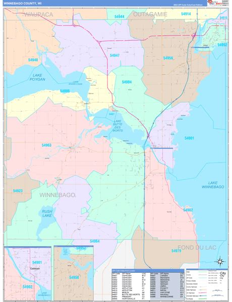 Winnebago County Wi Wall Map Color Cast Style By Marketmaps Mapsales