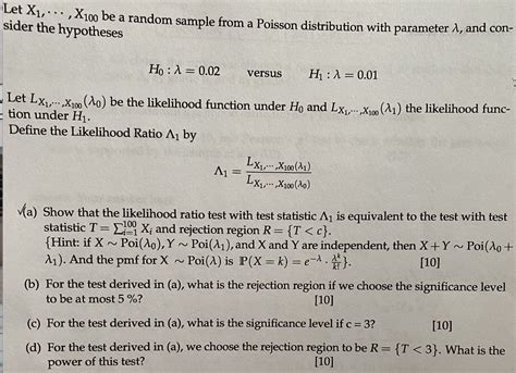 Solved Let X X Be A Random Sample From A Poisson Chegg