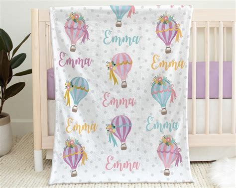 Hot Air Balloon Baby Name Blanket Personalized With Baby Name And Pretty Balloons And Flowers Etsy