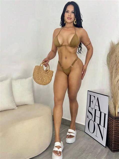 Bronze Ribbon Bikini With Thong Fully Lined Perfect For Marquimhas SHEIN USA