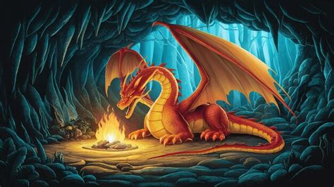 Fantasy Fire Dragon in the Cave Fantasy Fire Dragon in the Cave | Premium AI-generated image