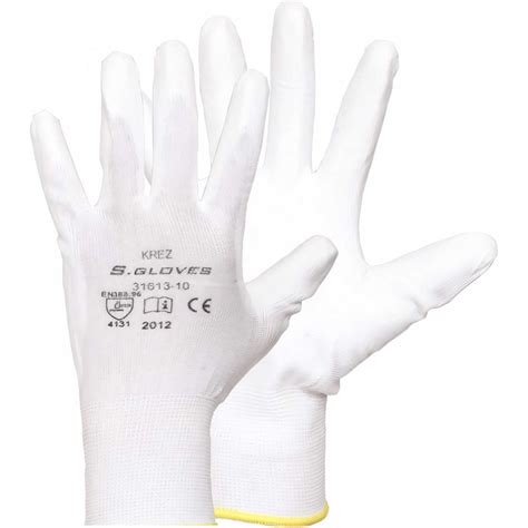 Нейлоновые перчатки с полиуретановым покрытием S. GLOVES KREZ белые ...