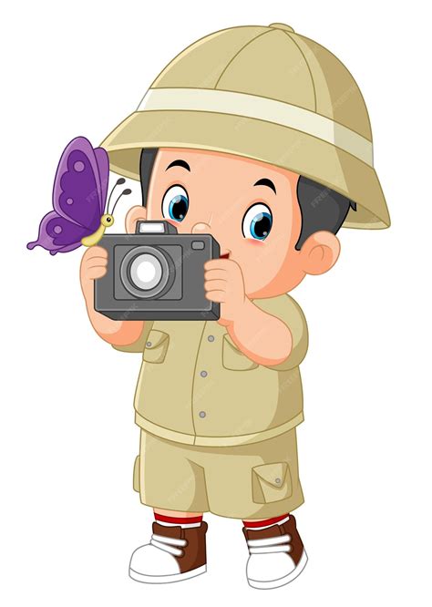 Premium Vector | A cute adventurous boy is observing a butterfly and