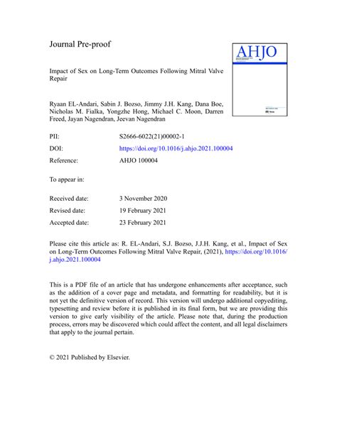 Pdf Impact Of Sex On Long Term Outcomes Following Mitral Valve Repair