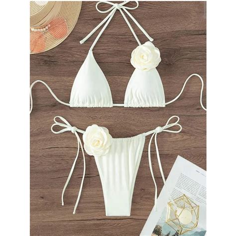 Sexy Bikini Set Women Swimsuit Black White D Floral Print Micro