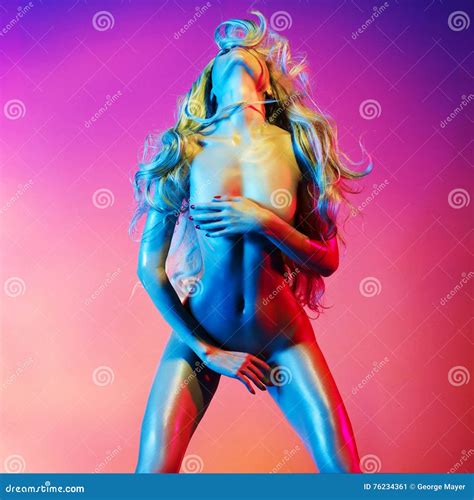 Nude Blonde In Colorful Light Stock Image Image Of Girl Fine