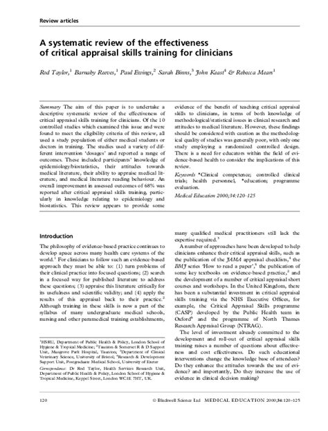 Pdf A Systematic Review Of The Effectiveness Of Critical Appraisal Skills Training For