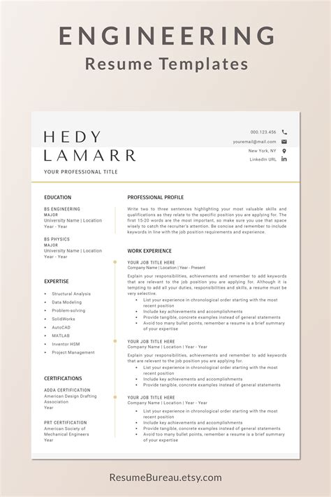 Engineer Resume Template Word, CV Template + Cover Letter | Software