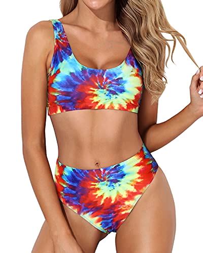 Tempt Me Women Two Piece Scoop Neck Bikini Crop Top High Cut Swimsuit Sporty High Waisted