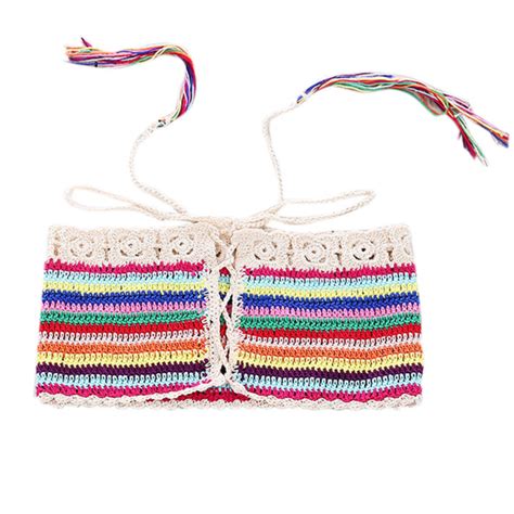 Womens Sexy Bohemian Rainbow Handmade Crochet Knitted Bikini Drawstring Lace Lazada