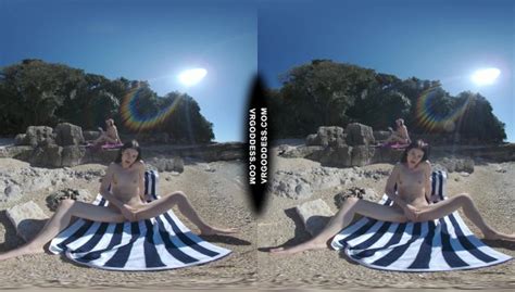 Matty Glass Dildo Masturbating Nude Beach With Josie Sunbathing Nude Background VR Porn Video