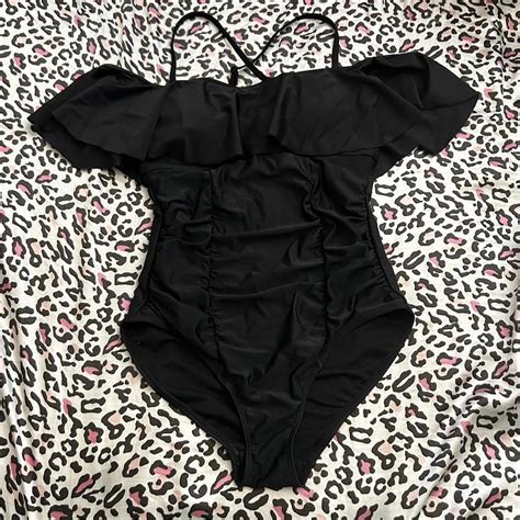 Hot Topic Black Off The Shoulder Ruffle One Piece Depop