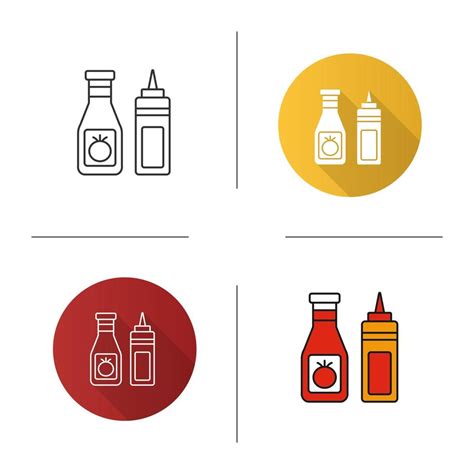 Ketchup And Mustard Icon Flat Design Linear And Color Styles